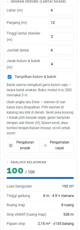 Kartu Ukuran gedung: ukuran, jumlah lantai, jarak kolom & balok.